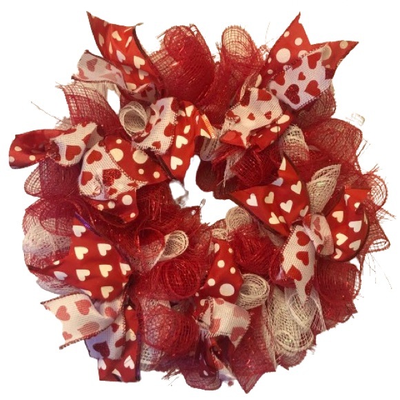 Handmade Other - Handmade Valentine Hearts Ribbon Red White Wreath